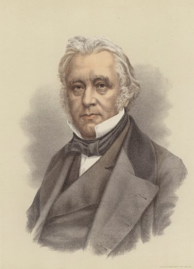 Lord Macaulay, brittisk historiker och politiker (färglitografi) av English School