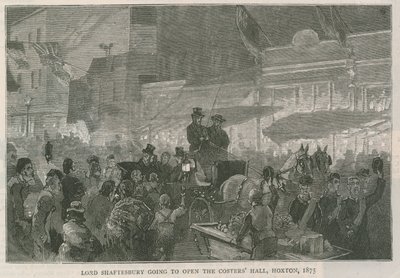 Lord Shaftesbury kommer att öppna Costers Hall, Hoxton, London, 1875 av English School