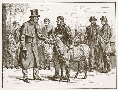 Lord Shaftesbury inspekterar en costermongers Donkey Show, illustration från The Church of England: A History for the People av H.D.M. Spence-Jones, pub. ca 1910 (sepiafoto) av English School