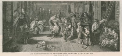 Lord Shaftesbury besöker Westminster School of Industry, Old Pye Street, London, 1846 av English School
