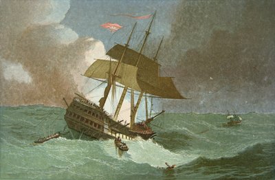 Förlusten av ostindiefararen "Kent", ca 1825 (färglitografi) av English School