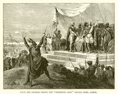 Ludwig und Karl leisten den Straßburger Eid vor ihren Armeen von English School