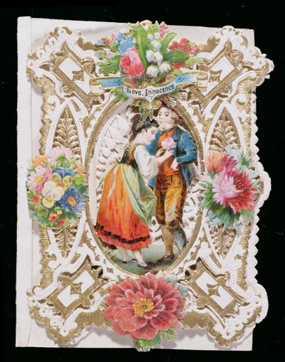 Kärlek, oskuld, alla hjärtans kort, ca 1870 (färg litho på papper) av English School