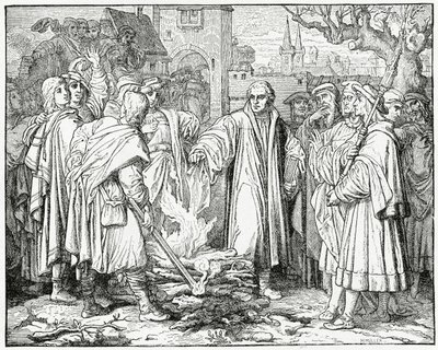 Luther bränner påvens tjur 1520, 1882 av English School
