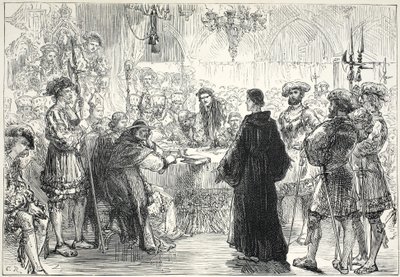 Luther före dieten i Worms, illustration från The History of Protestantism av James Aitken Wylie (1808-1890), pub. 1878 av English School