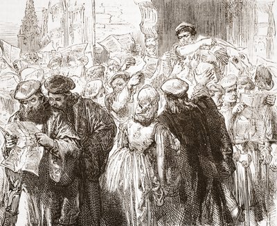 Luthers broschyr: scen på tryckeriet, illustration från The History of Protestantism av James Aitken Wylie (1808-1890), pub. 1878 av English School