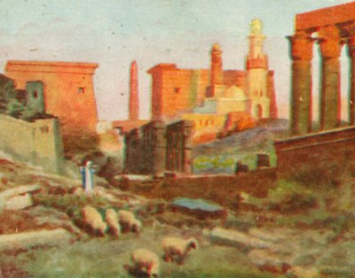 Luxor, tempelruiner (färglitografi) av English School