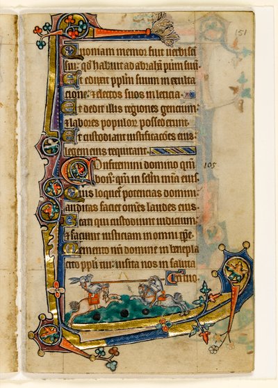 MS 1-2005, fol. 151r: A Hound and Rabbit Jousting, marginaldekoration från Macclesfield Psalter, Use of Sarum, East Anglia, ca 1330 av English School