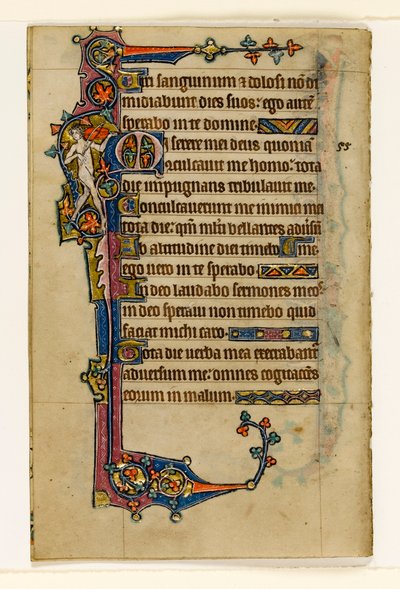 MS 1-2005, fol. 80v: En naken musiker, marginaldekoration från Macclesfield Psalter, Use of Sarum, East Anglia, ca 1330 av English School