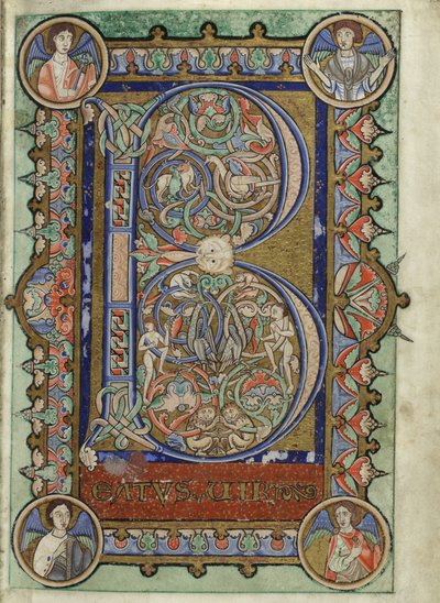 MS Hunter 229 f.22r från Hunterian Psalter, c.1170 (penna & bläck, och tempera på veläng) av English School