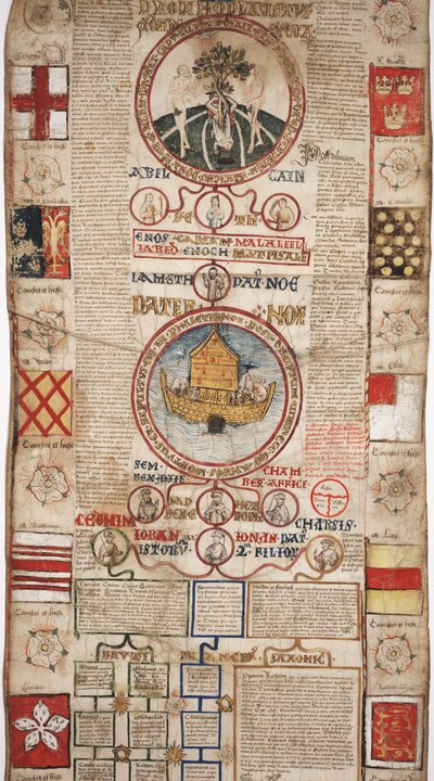 MS Lewis E 201 avsnitt 2, Chronicle of the History of the World from Creation to Woden, med en genealogi av Edward IV, c.1461 av English School