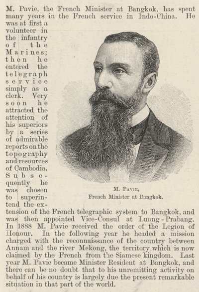 M Pavie, fransk minister i Bangkok (gravyr) av English School