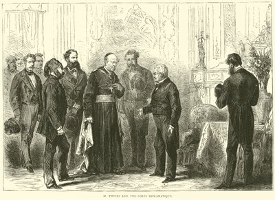 M Thiers och den diplomatiska kåren, mars 1871 av English School