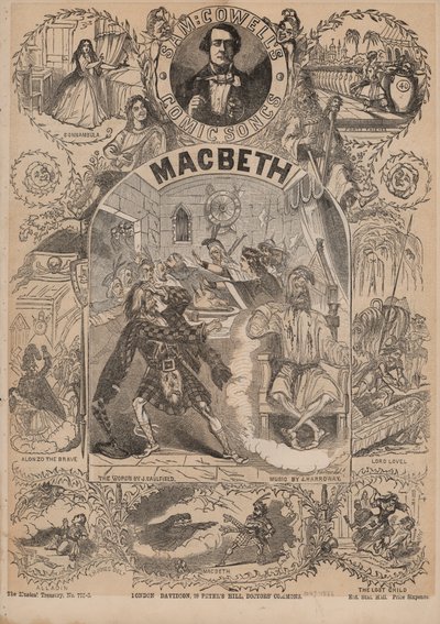 Macbeth, en av Sam Cowells komiska sånger (färglitografi) av English School