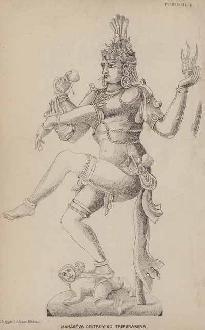 Mahadeva förstör Tripurasura (gravyr) av English School