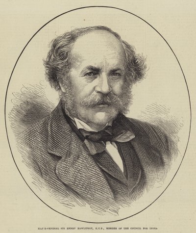 Generalmajor Sir Henry Rawlinson, KCB, medlem av rådet för Indien (gravyr) av English School