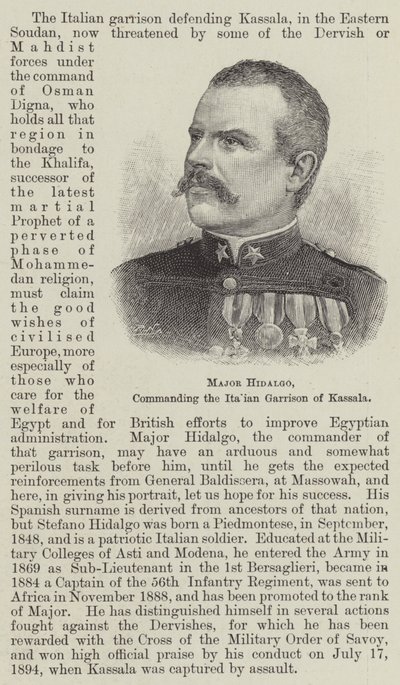 Major Hidalgo, befäl över den italienska garnisonen av Kassala (gravyr) av English School