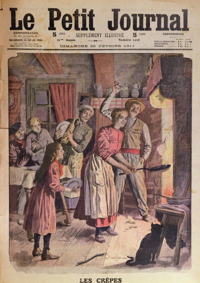 Att göra pannkakor, illustration från Le Petit Journal, 26 februari 1911 av English School