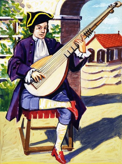Man som spelar Archlute av English School