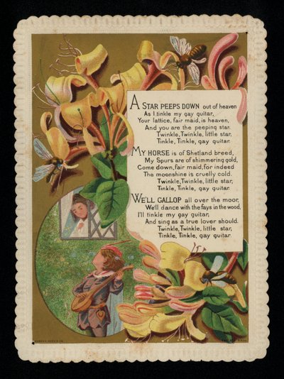 Man serenaderar sin älskare och kaprifol, gratulationskort (chromolitho) av English School