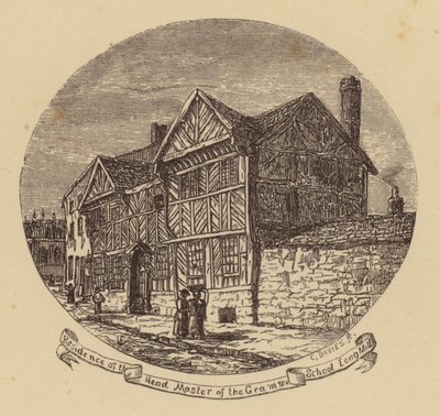 Manchester: Residens för huvudmästaren på Grammar School, Long Mill (gravyr) av English School