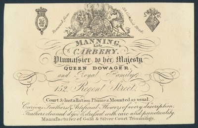 Manning, sen Carnery, plumassier, handelskort av English School