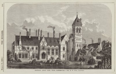 Mansion, Leigh Park, nära Portsmouth, Mr R W Drew, arkitekt (gravyr) av English School