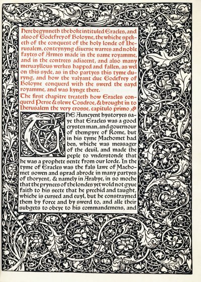 Manuskript med historisk initial "G" och hel sidkant, 1893 av English School