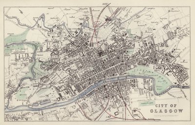 Karta: City of Glasgow, ritad och graverad av G H Swanston, Edinburgh (färg litho) av English School