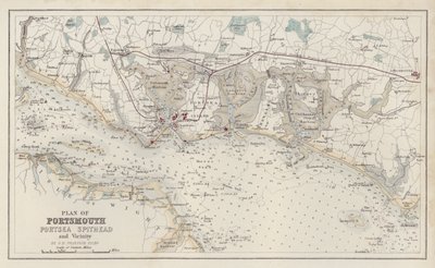 Karta: Plan över Portsmouth, Portsea Spithead och närliggande områden, av G H Swanston, Edinburgh (färglitografi) av English School