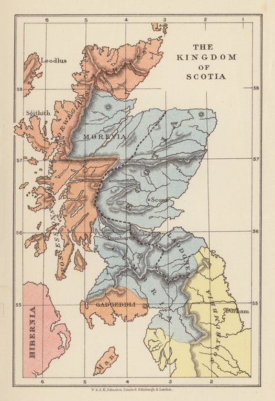 Karta: Konungariket Scotia (färglitografi) av English School