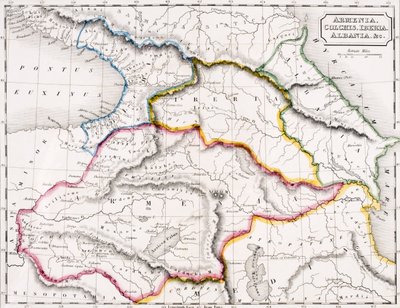Karta över Armenien, Kolchis, Iberien och Albanien, från "The Atlas of Ancient Geography", av Samuel Butler, utgiven i London, ca 1829 (litografi i färg). av English School