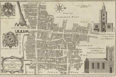 Karta över Billingsgate och Bridge avdelningar, London av English School
