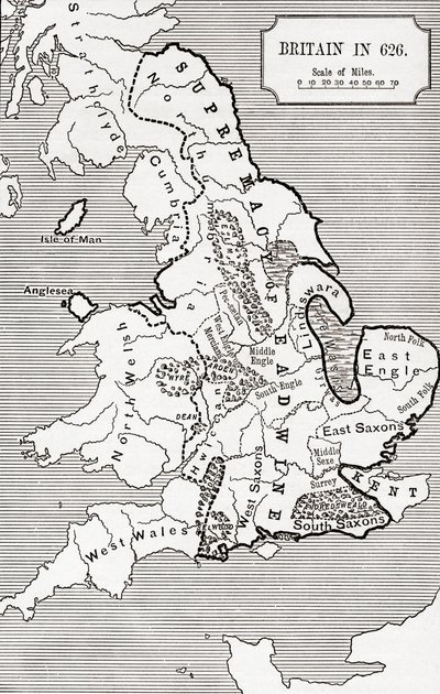 Karta över Storbritannien 626, från The Northumbrian Kingdom 588 till 685 i 