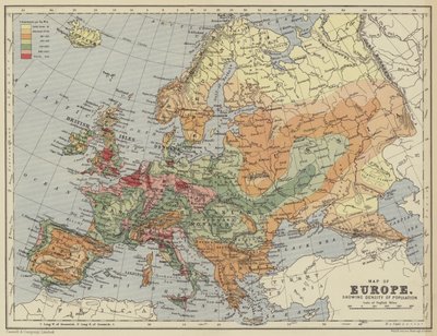 Karta över Europa, som visar befolkningstätheten av English School