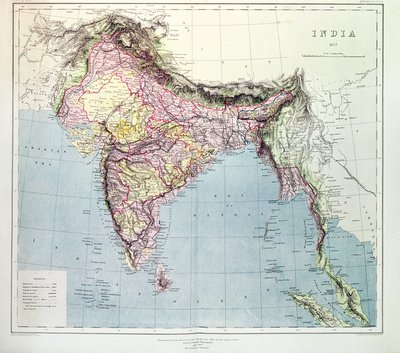 Karta över Indien, publicerad under ledning av överste H.R. Thuillier, R.E., Indiens landmätare, 1877 av English School