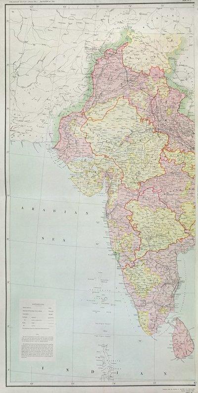 Karta över Indien, publicerad under ledning av överste H.R. Thuillier, R.E., Indiens landmätare, 1877 av English School