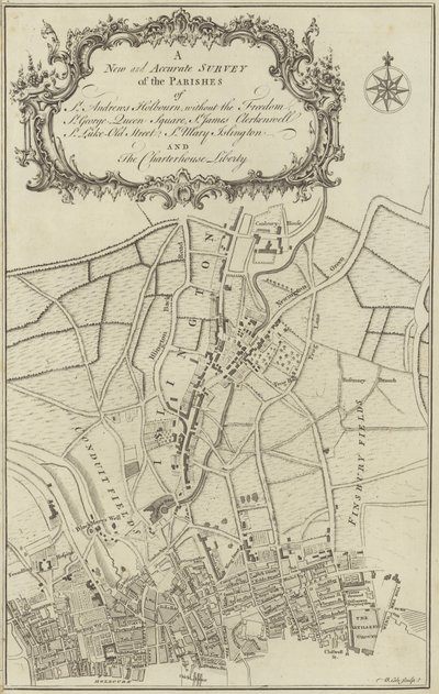 Karta över Islington, Clerkenwell, Holborn och Finsbury av English School