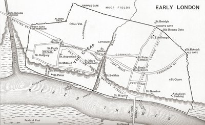 Karta över London på 1000-talet, från 