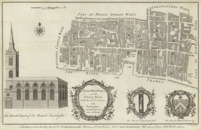 Karta över avdelningarna Queenhithe och Vintry, London av English School