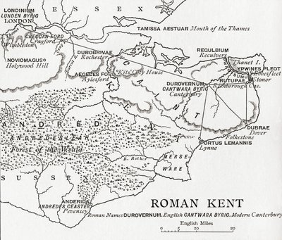Karta över Roman Kent, England, från "A Short History of the English People" av J. R. Green, publicerad 1893 av English School