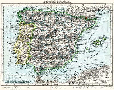 Karta över Spanien och Portugal från Milner