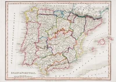Karta över Spanien och Portugal, från 