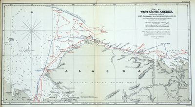 Karta över Västarktiska Amerika som visar spåren efter HMS Enterprise and Investigator 1850-1854 av English School