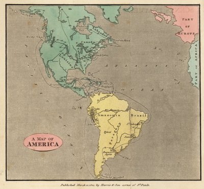 Karta över Nord- och Sydamerika, cirka 1821 av English School