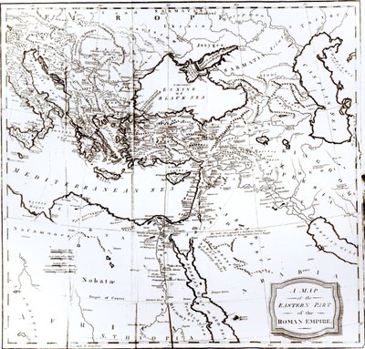 Karta över den östra delen av det romerska imperiet, från "The History of the Decline and Fall of the Roman Empire" Vol 6, av Edward Gibbon, 1808 av English School
