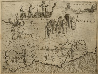 Karta över södra England, inklusive London, Surrey och Sussex av English School