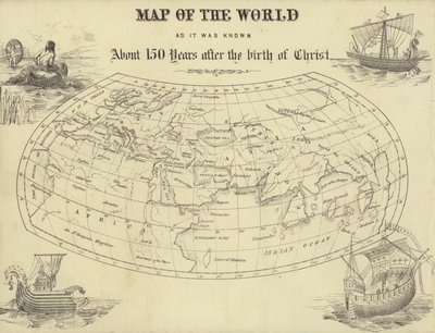 Karta över världen som den såg ut ca 150 år efter Kristi födelse (gravyr) av English School