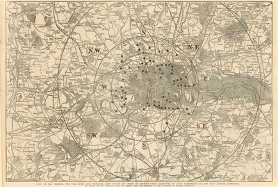 Karta som visar tullportarna och de viktigaste barerna inom 6 miles från Charing Cross, utställd för Lord Palmerston av Toll Reform Committee av English School