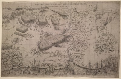 Maps.C.C.5.a.409 Slaget vid Pinkie, c.1547-48 (gravyr) av English School
